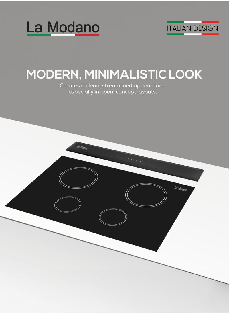 La Modano - Made in Italy 60cm Built-in Downdraft Range Hood, Black Tempered Glass, 3-Speed Sensor With Touch Control, Aluminum and Carbon Filters, LED Lights, 750m³/h Airflow, One year Manufacture Warranty - LMDH60B - Image 1