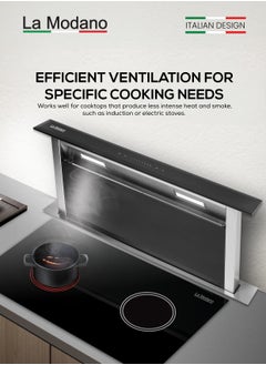 La Modano Made in Italy 60cm Built-in Downdraft Range Hood, Black Tempered Glass, 3-Speed Sensor With Touch Control, Aluminum and Carbon Filters, LED Lights, 750m³/h Airflow, One year Manufacture Warranty - LMDH60B  - Image 4