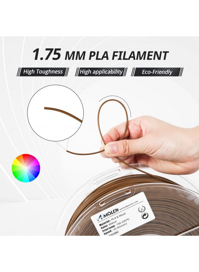 AMOLEN Dark Walnut Wood 3D Printter Filament 1.75mm +/-0.02mm PLA 3D Printing Filament Wood pla Filament with Real Wood Fiber Wood Texture Filament,1KG - Image 2