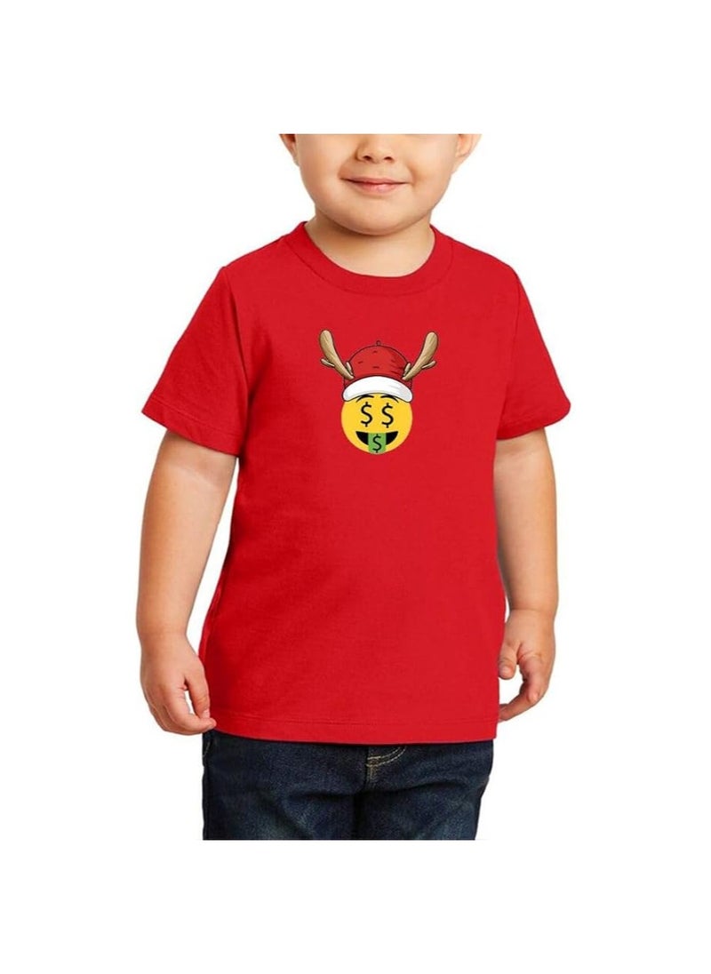PRINTSHOP4ME - Christmas Emoji Kids Red T-Shirt For Boys–Soft Cotton Round Neck Short Sleeve T-Shirt With Smiley Face Emoji–Great For Parties - Image 1