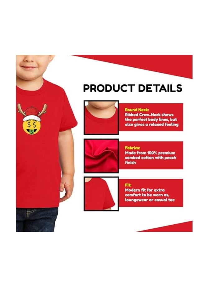 PRINTSHOP4ME - Christmas Emoji Kids Red T-Shirt For Boys–Soft Cotton Round Neck Short Sleeve T-Shirt With Smiley Face Emoji–Great For Parties - Image 1