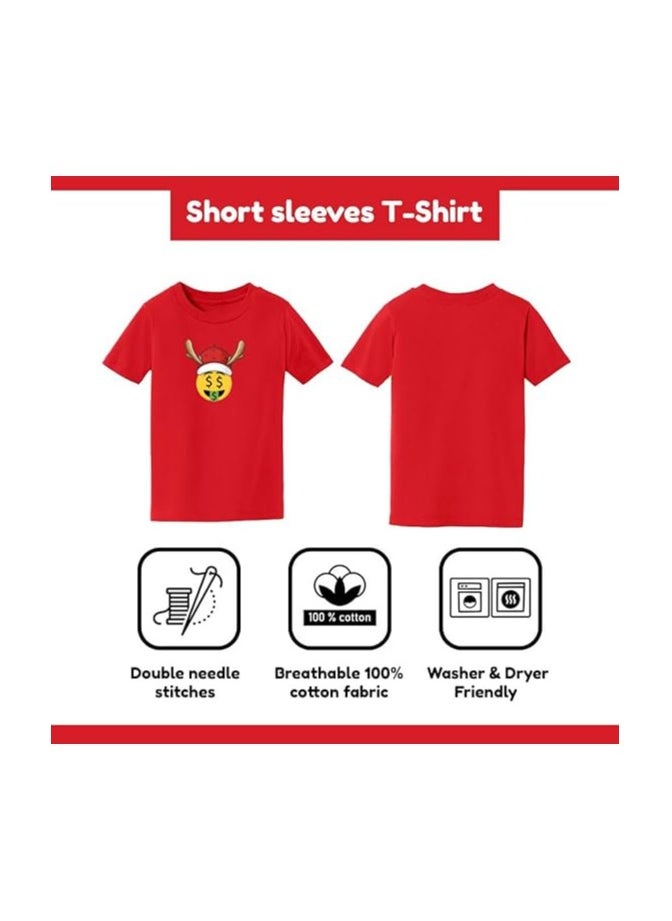 PRINTSHOP4ME - Christmas Emoji Kids Red T-Shirt For Boys–Soft Cotton Round Neck Short Sleeve T-Shirt With Smiley Face Emoji–Great For Parties - Image 1