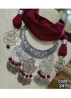 Lycra cotton scarf necklace with multiple necklaces and copper wire