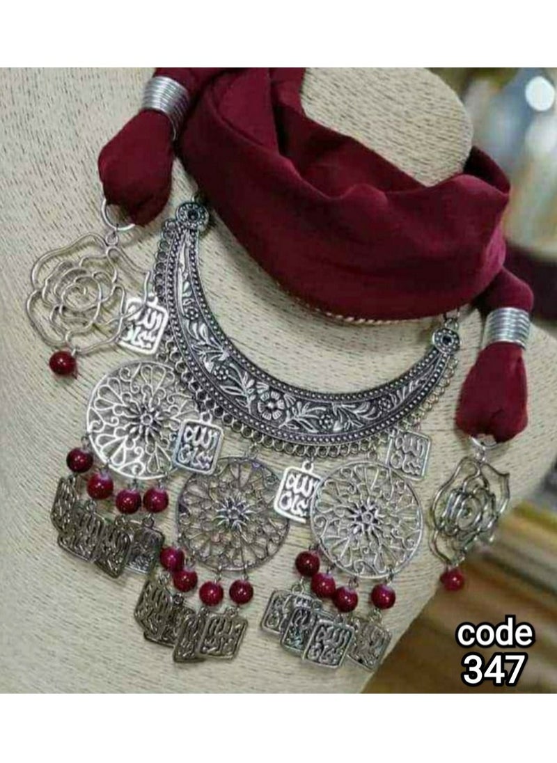 R&R - Lycra cotton scarf necklace with multiple necklaces and copper wire - Image 1