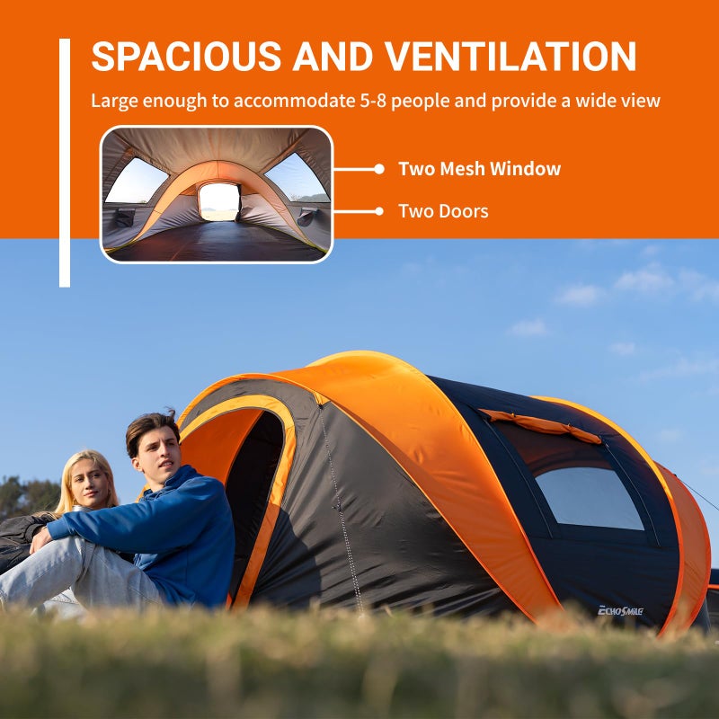 EchoSmile Instant Pop Up Camping Tent, 6 Person Easy Setup Tent, Water Resistant Dome, Portable with Carry Bag,Black & Orange, - Image 5