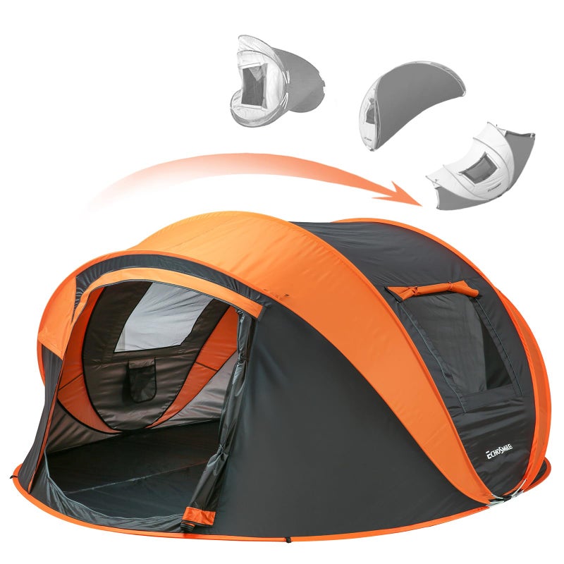EchoSmile Instant Pop Up Camping Tent, 6 Person Easy Setup Tent, Water Resistant Dome, Portable with Carry Bag,Black & Orange, - Image 1