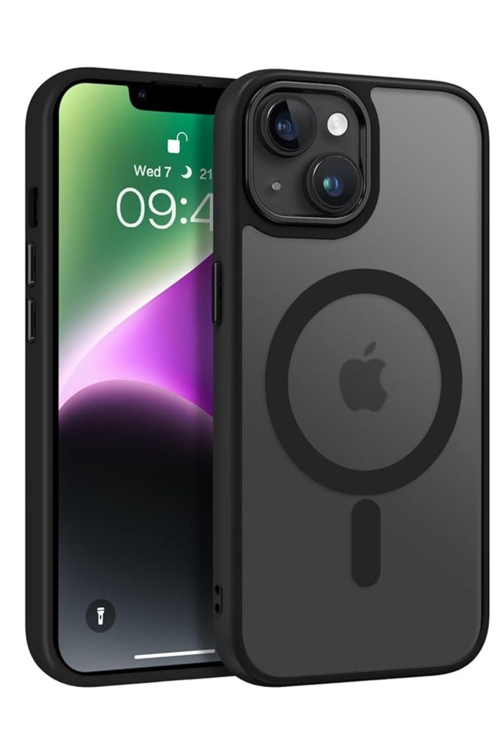 Case for iPhone 14 Plus Compatible with MagSafe, Hybrid Magnetic Case Cover Translucent Matte Rear Protection Camera Cover Slim Shockproof Anti-Scratch Back for iPhone 14 Plus 6.7 inch, Black