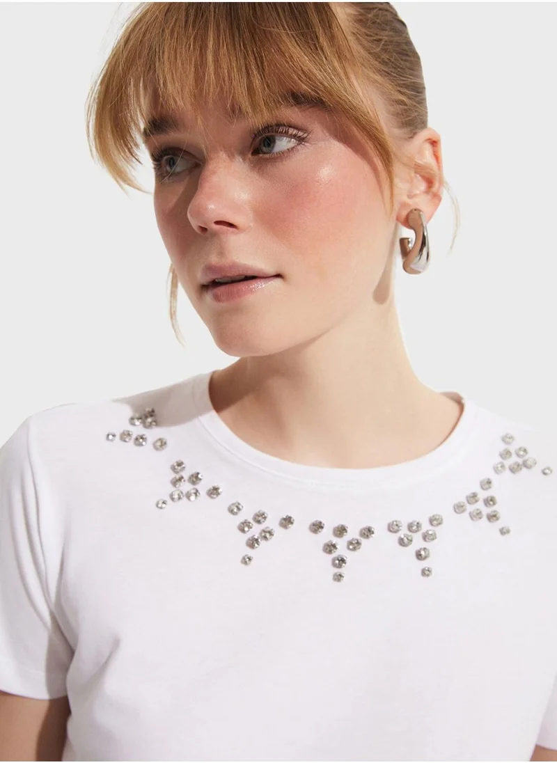 JUNE Embellished Embroidered T-Shirt