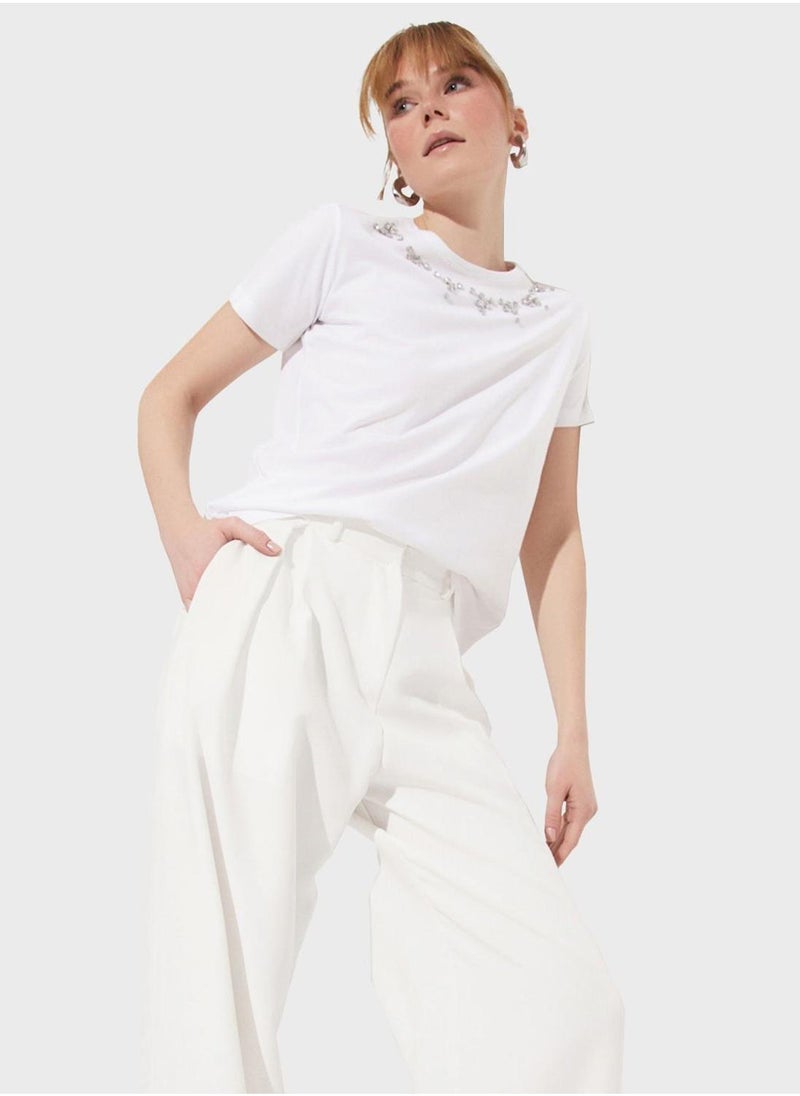 JUNE Embellished Embroidered T-Shirt - Image 3