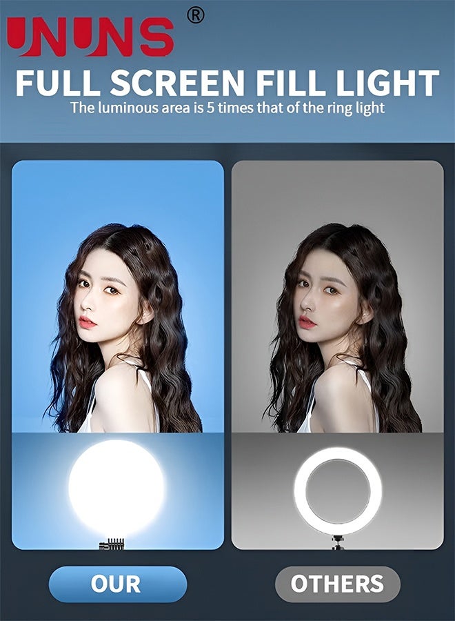 UNUNS LED Video Light,Full-Screen 16CM Light with Adjustable Stand and Phone Holder,Three Color Selfie Ring Light,Desk Ring Light for Meeting Video Photography Live Streaming YouTube TikTok(White) - Image 2