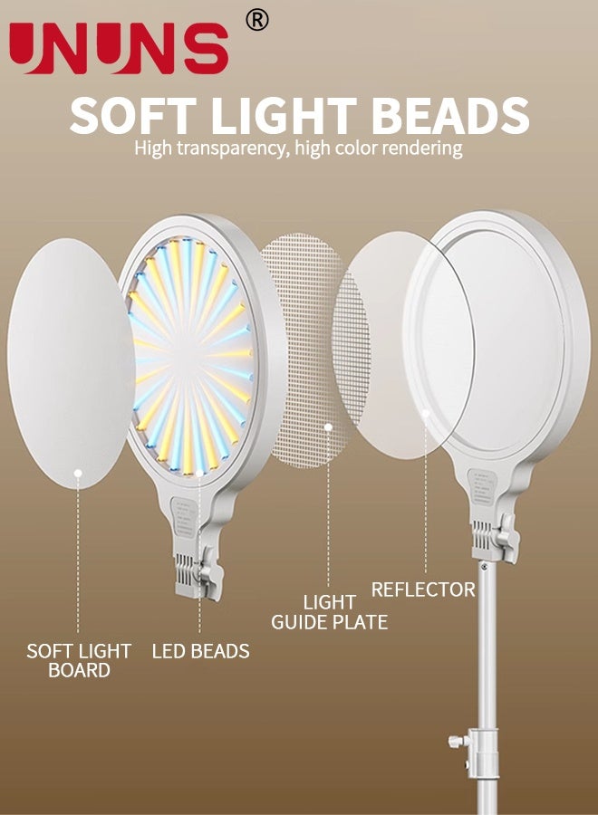 UNUNS LED Video Light,Full-Screen 16CM Light with Adjustable Stand and Phone Holder,Three Color Selfie Ring Light,Desk Ring Light for Meeting Video Photography Live Streaming YouTube TikTok(White) - Image 4