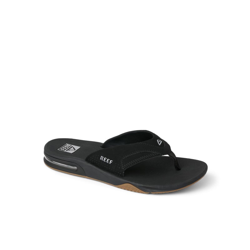 Reef REEF Fanning Men's Bottle Opener Flip Flop, Arch Support, Durable Outsole, Water Friendly, Black/Silver, 12  - Image 2