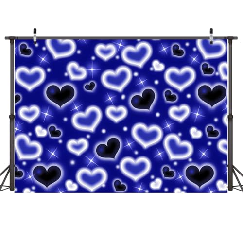 Dudaacvt 7X5FT Blue Heart Photo Backdrop 90s Backdrops for Photoshoot Valentine's Day Backdrop Women Men Happy Birthday Photography Background Banner Photo Booth Studio Props D728 - Image 1