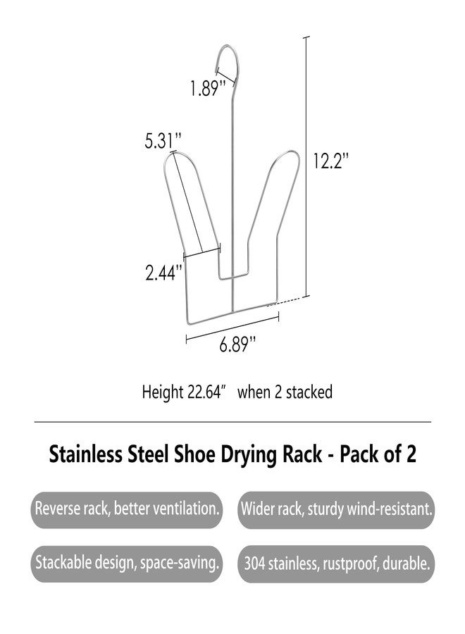 SHIMOYAMA SHIMOYMA Hanging Shoe Organizers, 2 Pack, Stainless Steel Shoe Rack, Shoe Drying Rack with Double Hook Design for Hanging Wet Shoes, Flip Flops, Sandals, Sneakers, Boots - Image 2