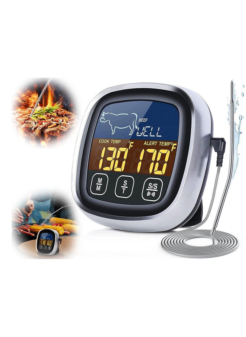 إكسفور ميزان حرارة رقمي للحوم للطبخ مع شاشة لمس LCD شاشة كبيرة للقراءة الفورية ميزان حرارة للطعام مع إضاءة خلفية طويلة مسبار مؤقت للمطبخ ومقياس حرارة للطبخ للشواء بالفرن - Image 1