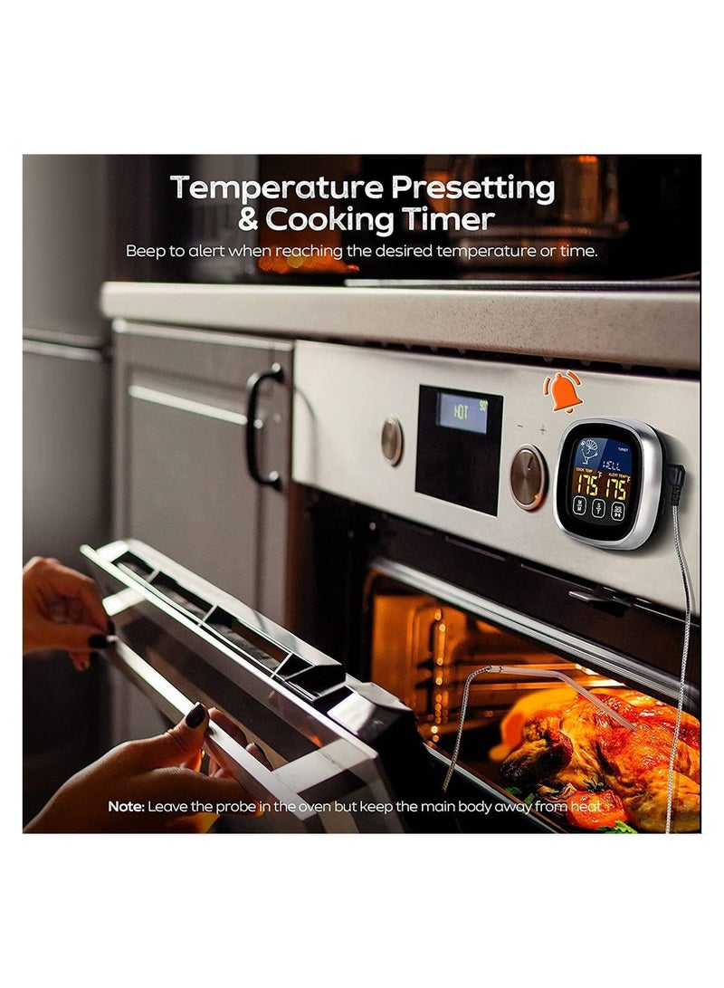 إكسفور ميزان حرارة رقمي للحوم للطبخ مع شاشة لمس LCD شاشة كبيرة للقراءة الفورية ميزان حرارة للطعام مع إضاءة خلفية طويلة مسبار مؤقت للمطبخ ومقياس حرارة للطبخ للشواء بالفرن - Image 4