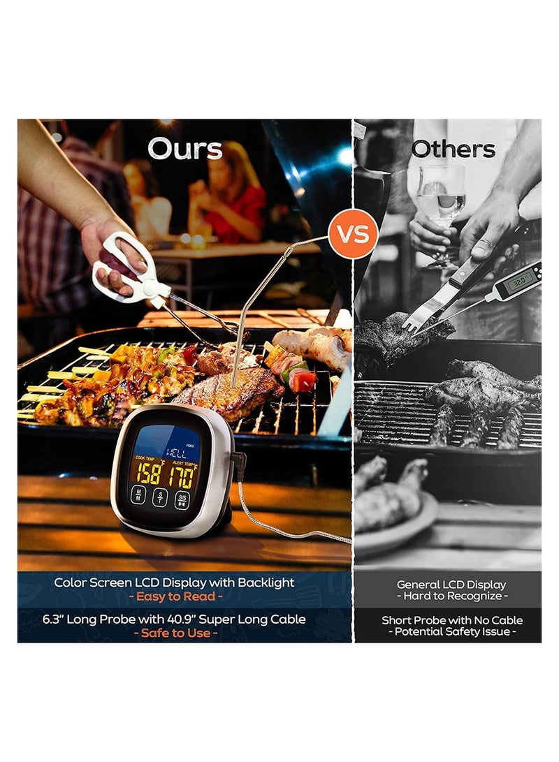 إكسفور ميزان حرارة رقمي للحوم للطبخ مع شاشة لمس LCD شاشة كبيرة للقراءة الفورية ميزان حرارة للطعام مع إضاءة خلفية طويلة مسبار مؤقت للمطبخ ومقياس حرارة للطبخ للشواء بالفرن - Image 5