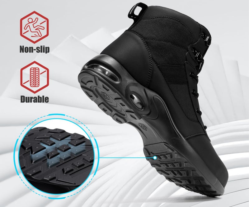 LARNMERN Steel Toe Boot Women Non Slip Work Shoe Rainproof Safety Toe Sneaker Side Zipper Industrail Boot High Top Tactical Shoe(8 Women, Black) - Image 3