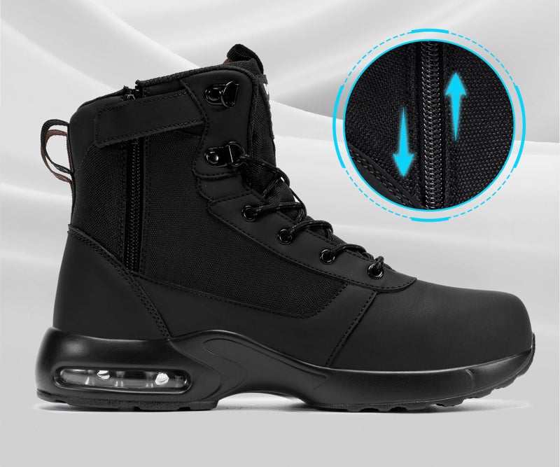 LARNMERN Steel Toe Boot Women Non Slip Work Shoe Rainproof Safety Toe Sneaker Side Zipper Industrail Boot High Top Tactical Shoe(8 Women, Black) - Image 2