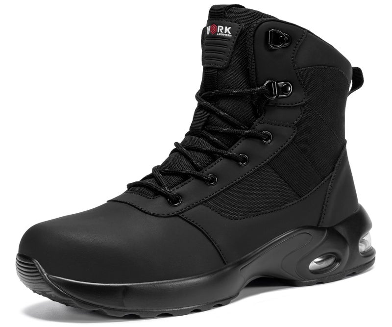 LARNMERN Steel Toe Boot Women Non Slip Work Shoe Rainproof Safety Toe Sneaker Side Zipper Industrail Boot High Top Tactical Shoe(8 Women, Black) - Image 1