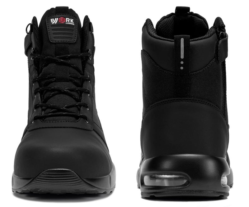 LARNMERN Steel Toe Boot Women Non Slip Work Shoe Rainproof Safety Toe Sneaker Side Zipper Industrail Boot High Top Tactical Shoe(8 Women, Black) - Image 5