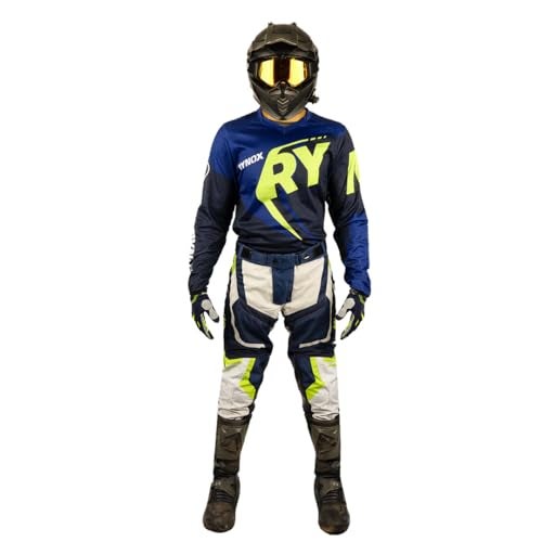 Rynox Unisex Switchback Neo Off Road Regular Fit Jersey | Mesh V-Shaped Collar Motocross Jersey With Active Ventilation - Blue Hi-Viz Green, Xs - Image 4