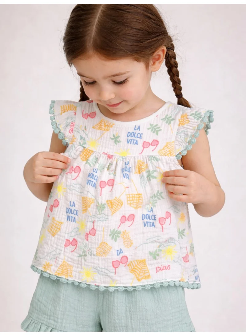 Victor And Jane  Baby Girls Printed Flutter Sleeve Top & Ruffle Shorts Set with sunglasses for Women | Best Price UAE