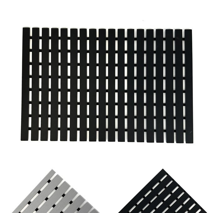 SHOWER MAT NONSLIP BATH DRAINAGE MATT SLATTED DUCKBOARD DESIGN BLACK 64X43CM 25X17 INCHES