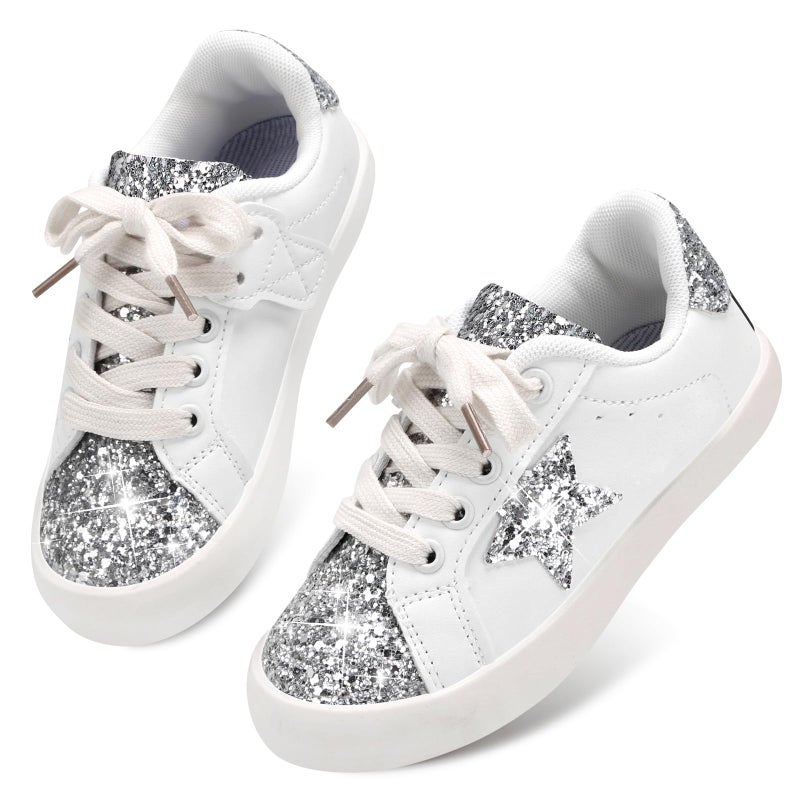 Qimaoo Girls Sneakers Glitter Tennis Shoes Lightweight Non-Slip Running Walking Shoes for Toddler/Little Kid/Big Kid - Image 3