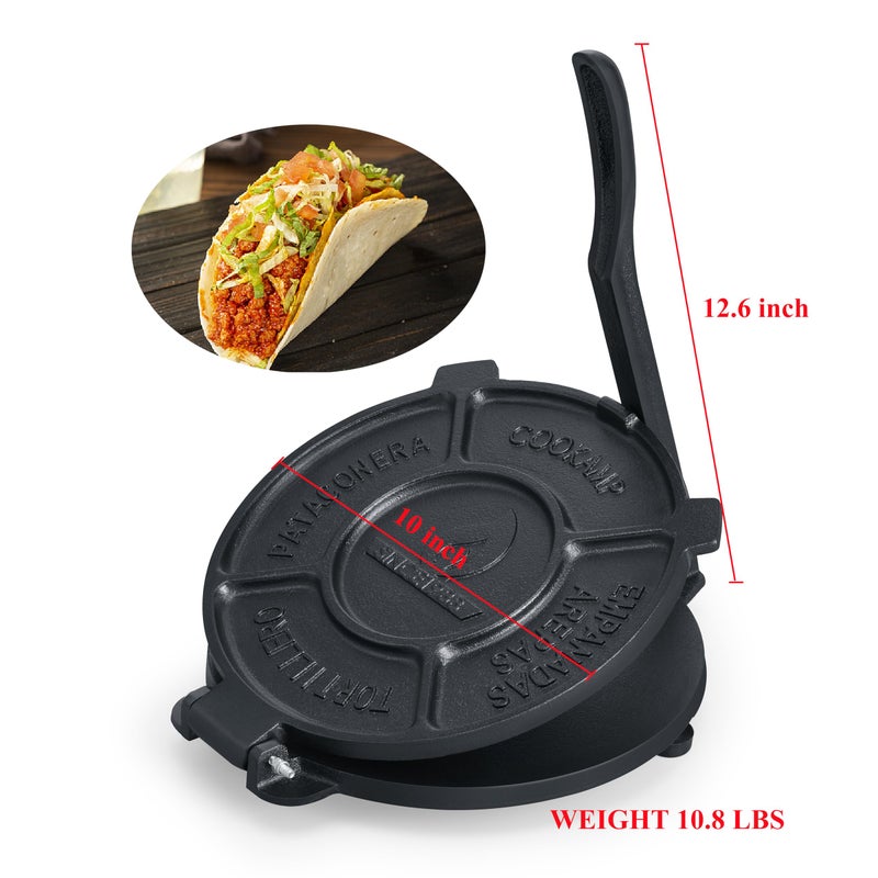 COOKAMP Cast Iron 10 Inch Tortilla Press,Tortilla Maker,Heavy Duty Tortillera Pataconera,Flour Tortilla Press(SA105) (10 INCH) - Image 3