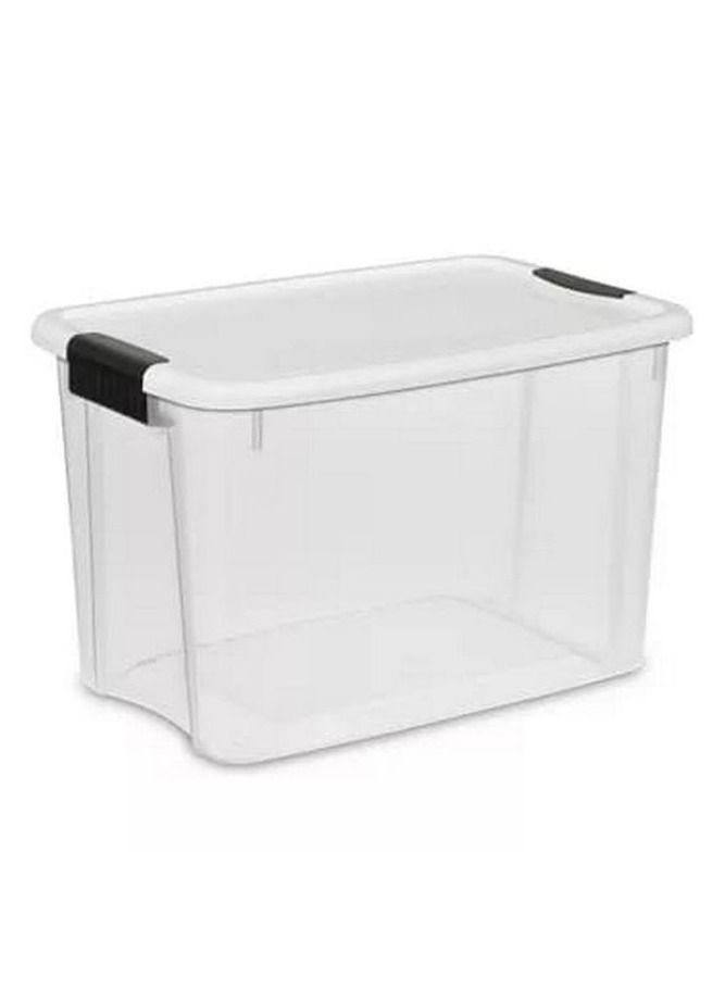 Sterilite Ultra Latch Clear Plastic Storage Box Organizer with White Lid 66 Liter  - Image 1