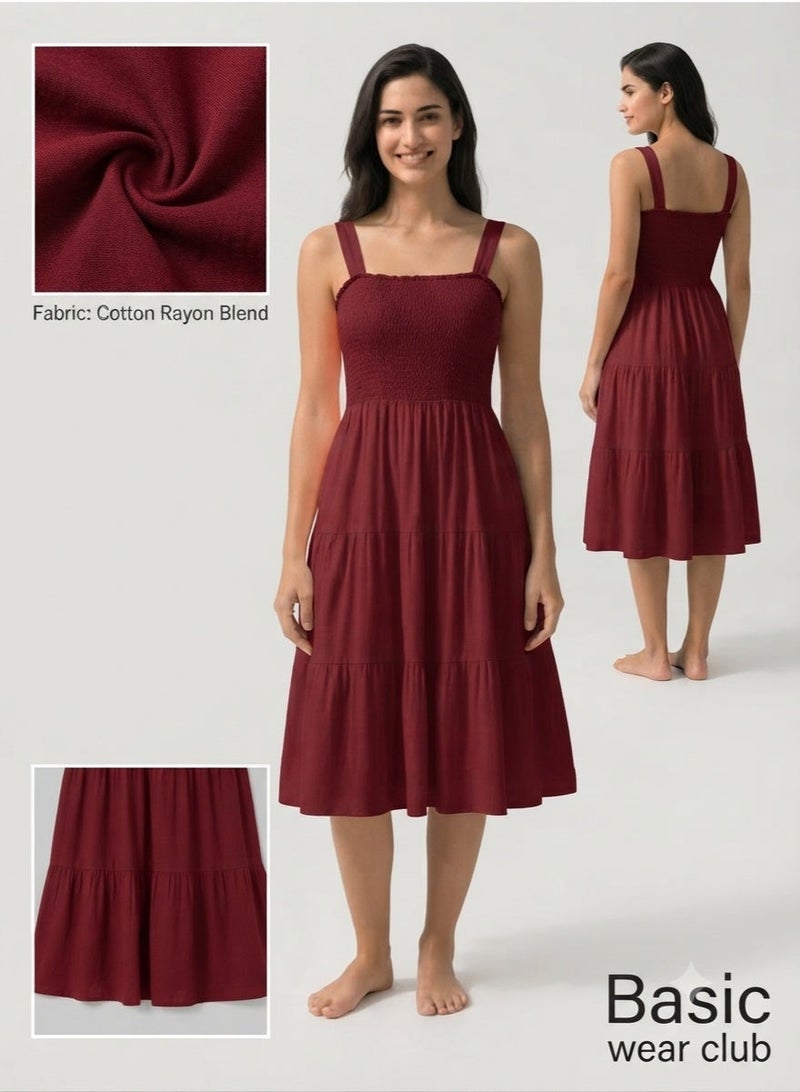 Basic Wear Club Basic wear club Women's Simple Tiered Dress - Cotton Rayon Casual Beach Dress - Image 1