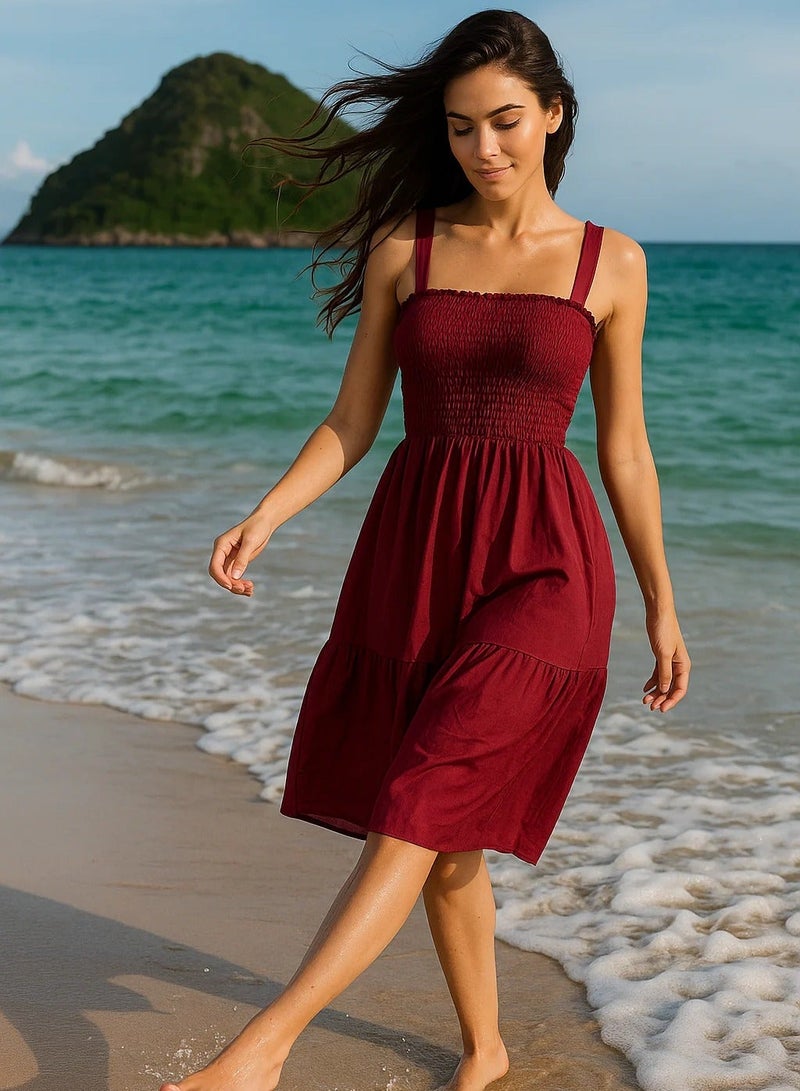 Basic Wear Club Basic wear club Women's Simple Tiered Dress - Cotton Rayon Casual Beach Dress - Image 2