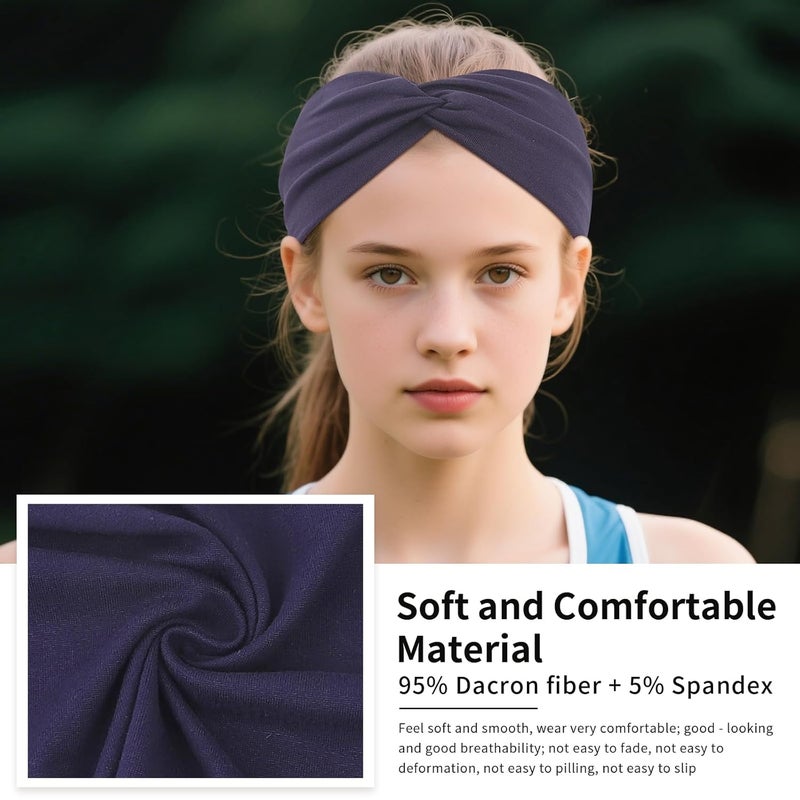 Panleding 12 Pcs Stretchy Headbands for Women, Absorbed Sport Headband Soft Twist Knotted Hairbands for Daily Life Yoga Workout(Black/Dark blue/Brown/Grey) - Image 3