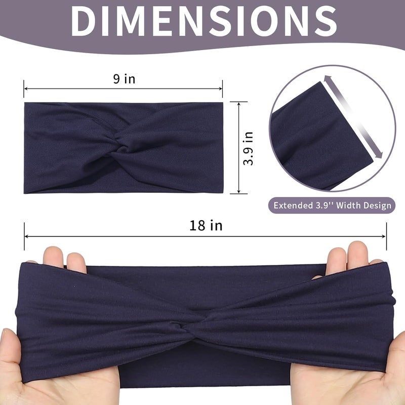 Panleding 12 Pcs Stretchy Headbands for Women, Absorbed Sport Headband Soft Twist Knotted Hairbands for Daily Life Yoga Workout(Black/Dark blue/Brown/Grey) - Image 2