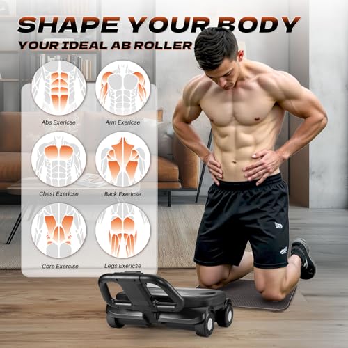 EAST MOUNT Ab Roller Wheel - Ab Roller with Elbow Support for Core Workout Belly Fat Automatic Rebound Abdominal Wheel for Women Men Home Gym Equipment (Black) - Image 3
