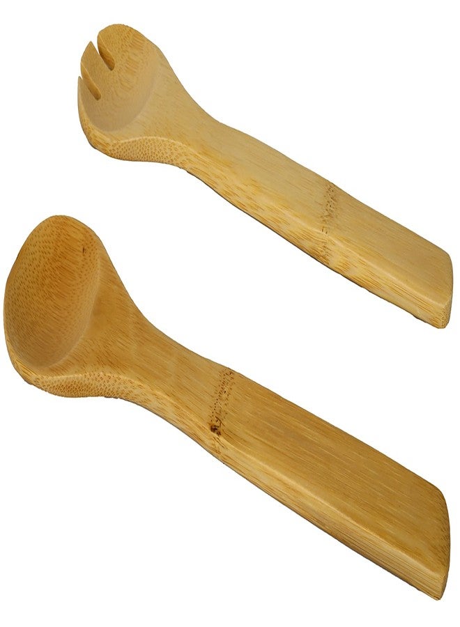 Basic Fundamentals Ceramic Mixing Bowl with Serving Utensils and Bamboo Display Rack - Salad Bowl Set with Bamboo Rack and Server - Wooden Storage Container Rack 5.75 x 16.75 x 9.38 - Image 5
