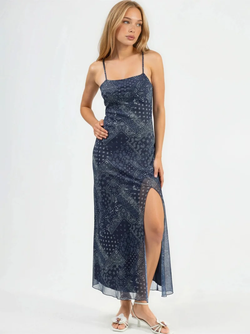 هيكاب Square Collar Printed Midi Dress