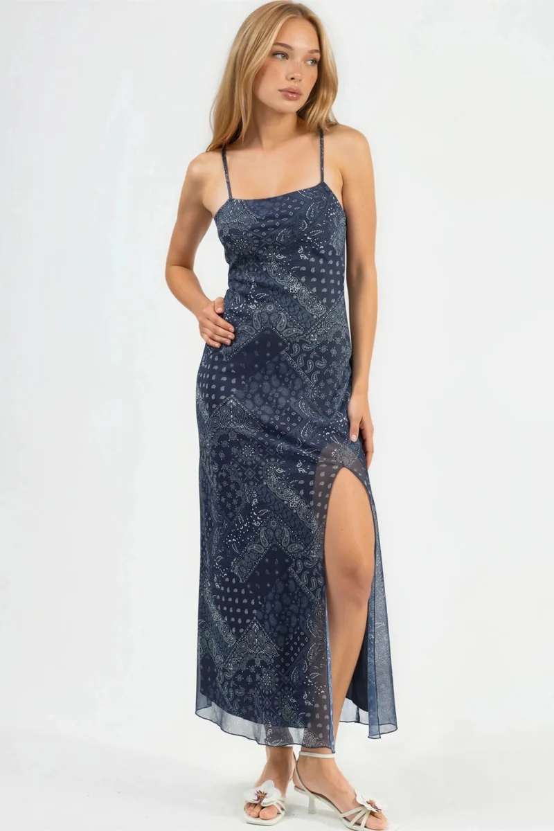 هيكاب Square Collar Printed Midi Dress