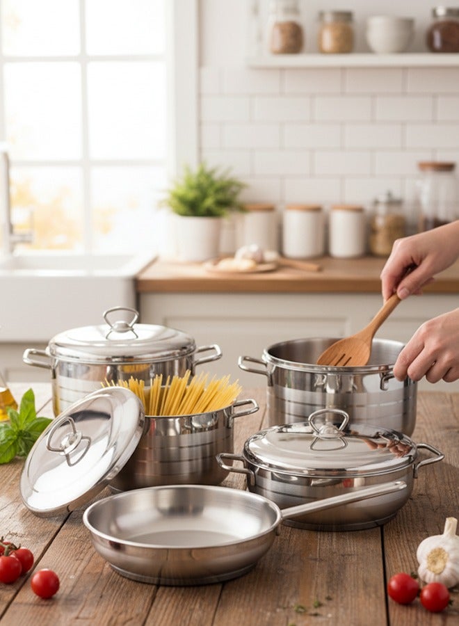 تراست طقم أواني طهي من الستانلس ستيل 9 قطع 18/10 (صُنع في تركيا)؛ المقاسات: 16، 20، 24، 24، 24 سم فضي - Image 2