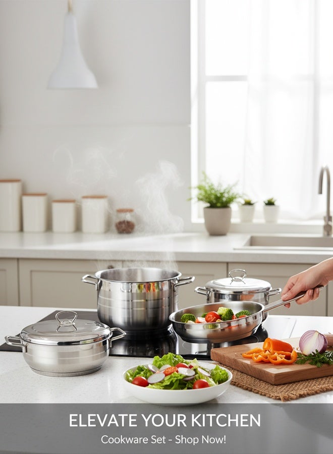 تراست طقم أواني طهي من الستانلس ستيل 9 قطع 18/10 (صُنع في تركيا)؛ المقاسات: 16، 20، 24، 24، 24 سم فضي - Image 4