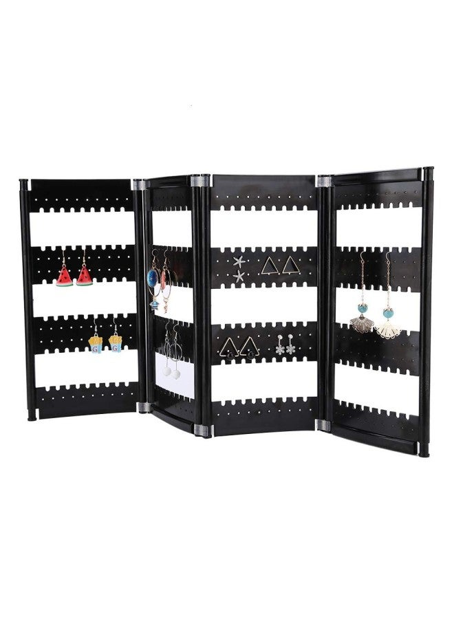 klarako Foldable Earring Screen Stand Holder, 4 Doors Jewelry Necklace Hanging Display Stand Ear Studs Storage Rack Organizer Stand Organiser/Screen Holder (Black)  - Image 1
