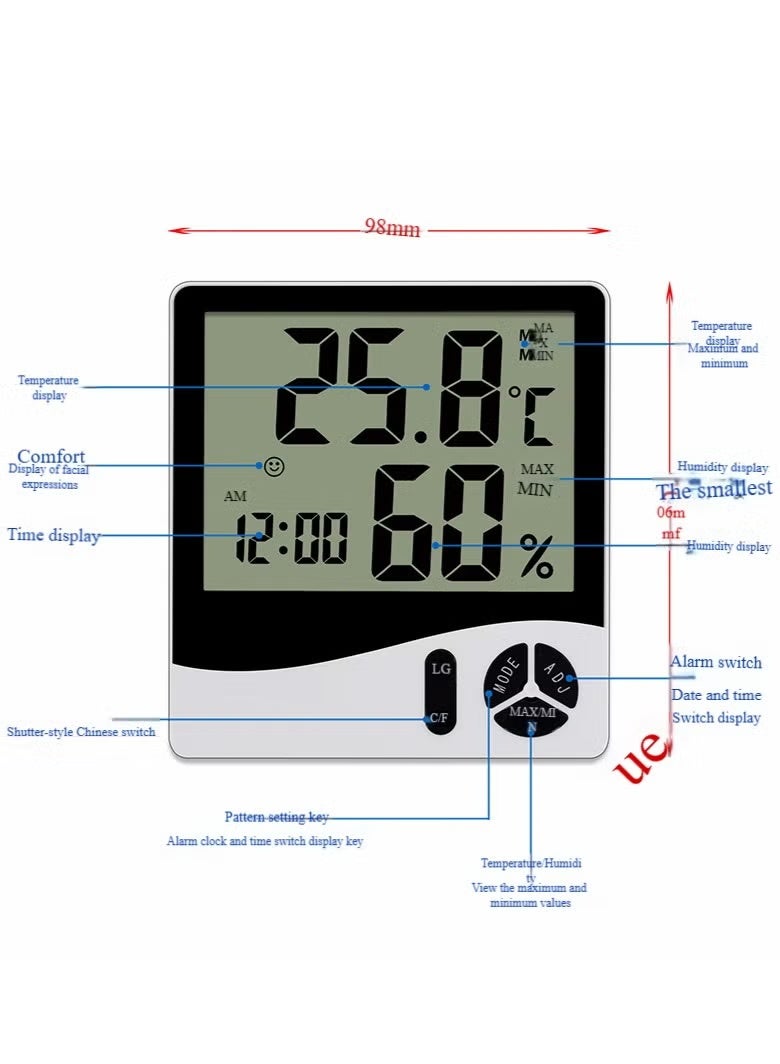 مقياس الرطوبة الرقمي، مراقبة درجة حرارة الغرفة، مقياس درجة الحرارة والرطوبة في المكتب المنزلي - شاشة LCD - Image 4