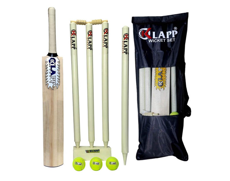 Klapp Plastic Popular Willow Cricket Kit with Three Ball, Four Wicket for Boys and Youth (Bat Size:3 ; Off White) - Image 1