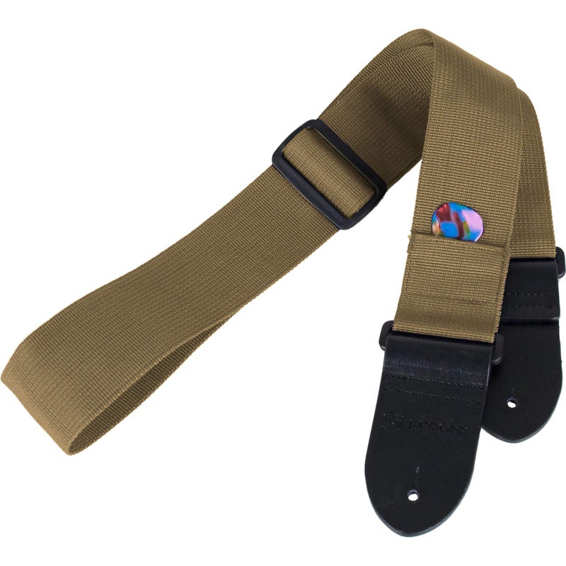 Protec Guitar Strap With Pick Pocket Leather Ends Abdominal Support POLYSTTX Tan Regular - Image 2