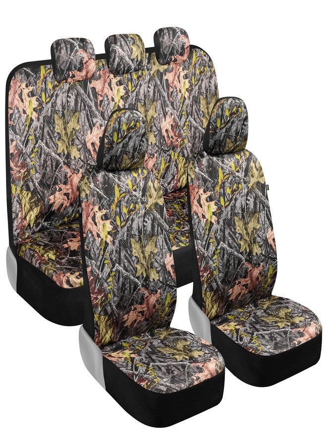 BDK Camo Car Seat Covers Full Set - Realistic Green Forest Camouflage Automotive Front & Bench Back Seat Cover, Camoflauge Interior Protectors for Auto Truck Van & SUV