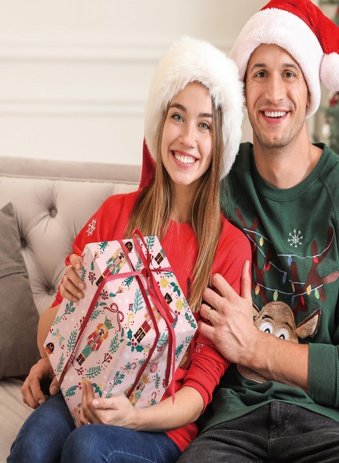 SaringSwoon ورق تغليف هدايا عيد الميلاد من سارينغ سوون، بتصميم كسارة البندق الوردية - ورق تغليف هدايا عيد الميلاد مزين بجنود العيد وأكاليل الزهور ورقاقات الثلج وأوراق الشجر الشتوية، مناسب للأطفال والكبار - 40×28 بوصة، 4 أوراق مطوية - Image 3