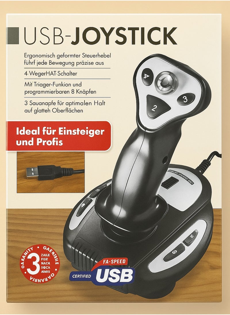 USB Joystick – Ergonomic 4‑Axis Controller with 8 Programmable Buttons & Suction‑Cup Base 
