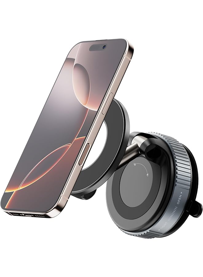 Green Tiger Vacuum Magnetic Car Phone Holder, Suction Cup Phone Mount for Universal for iPhone, Samsung & All Smartphones Phone Holder for MagSafe, 360° Adjustable