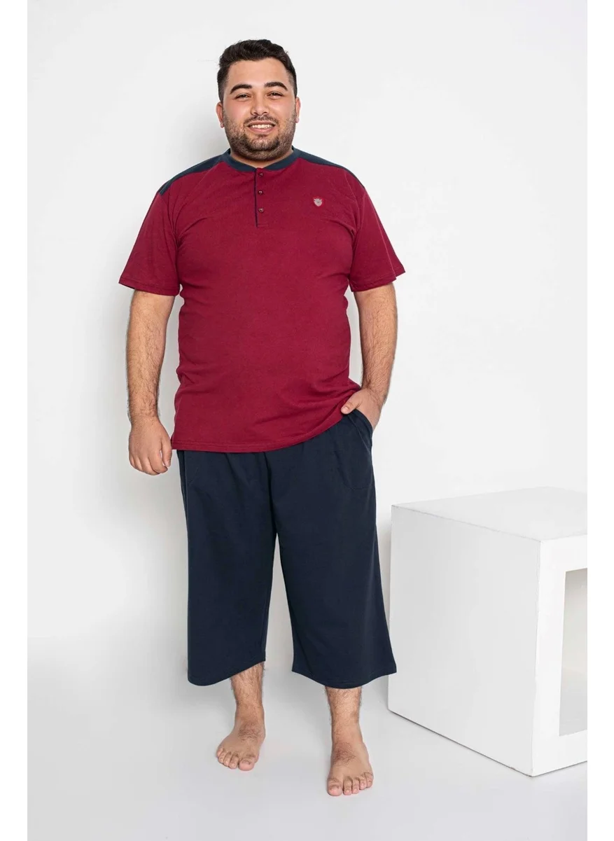 Bie'S Men's Plus Size 3 Button Cotton Short Sleeve Pocket Capri Bermuda Pajama Set